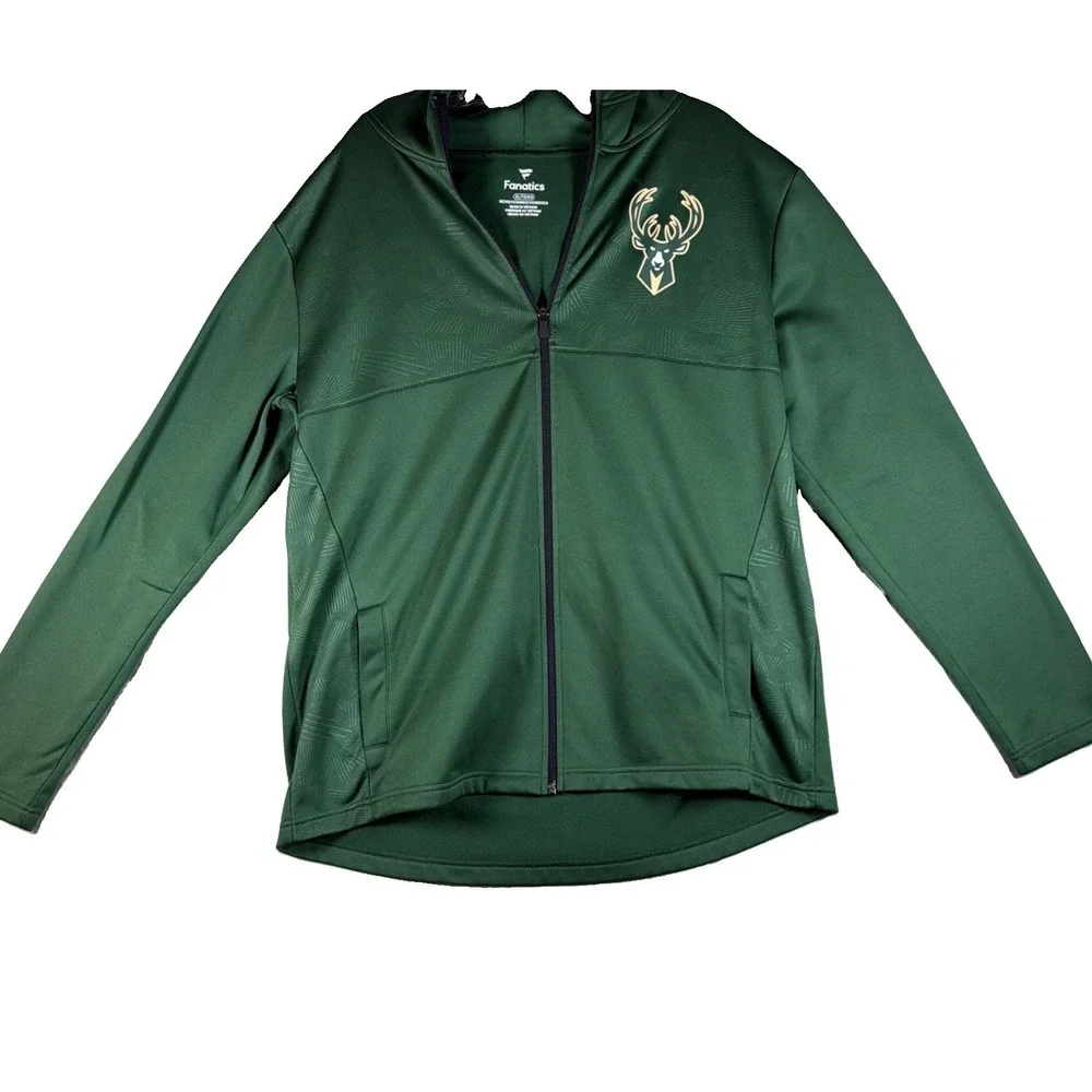 Fanatics Mens XL Milwaukee Bucks‎ NBA Full Zip Hoodie Jacket Green Performance